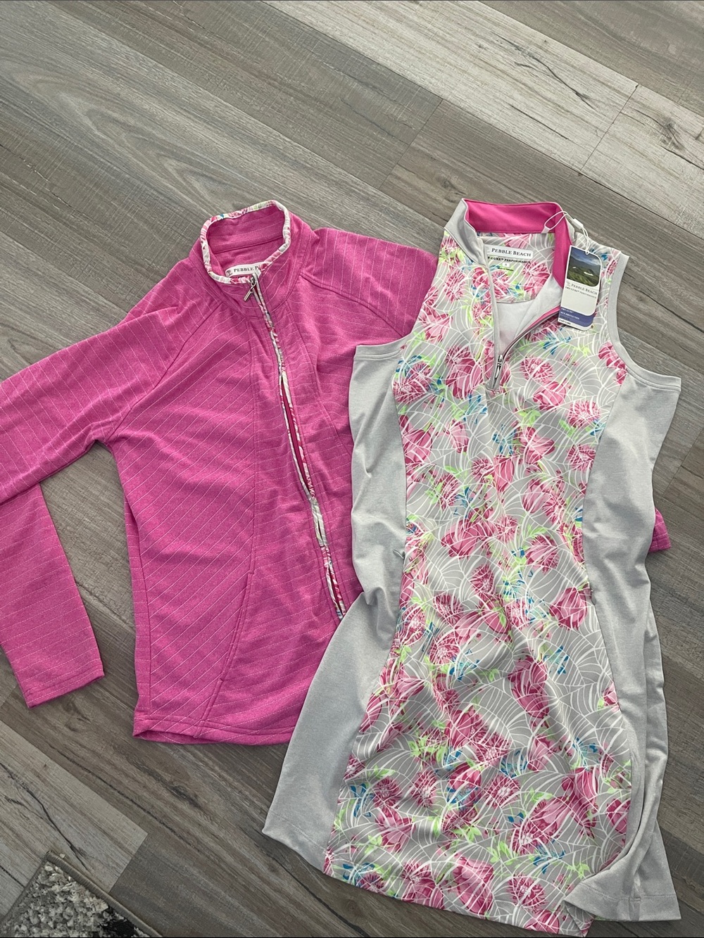 Pebble Beach Pink Floral-Print Midi Dress with Pink Zip Jacket